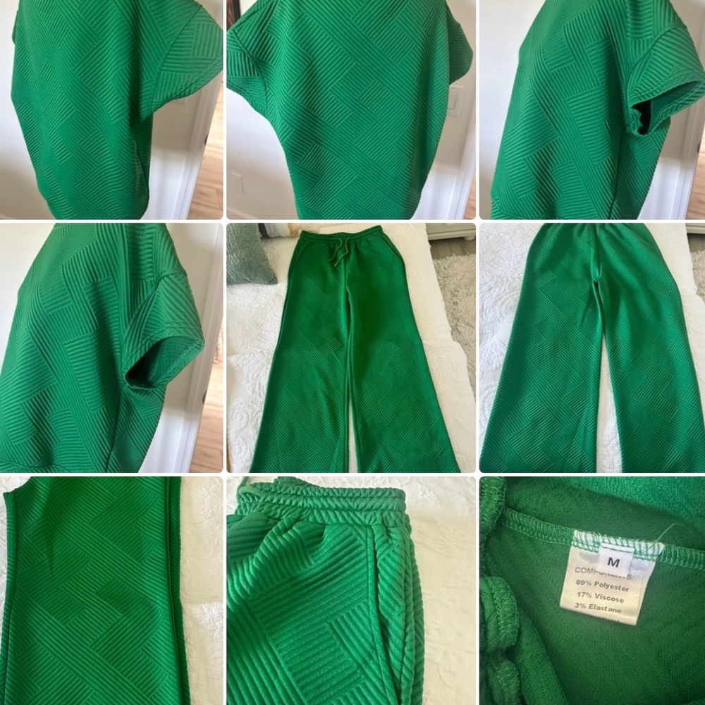 Green Textured Knit Two-Piece Set